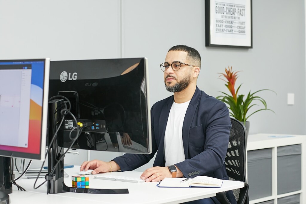 Marketer learning about customer segmentation strategy on a desktop computer
